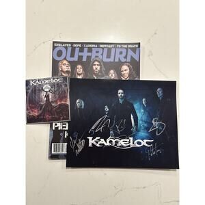 KAMELOT SIGNED PHOTO AUTOGRAPHED 8x10, STICKER OUTBURN MAGAZINE